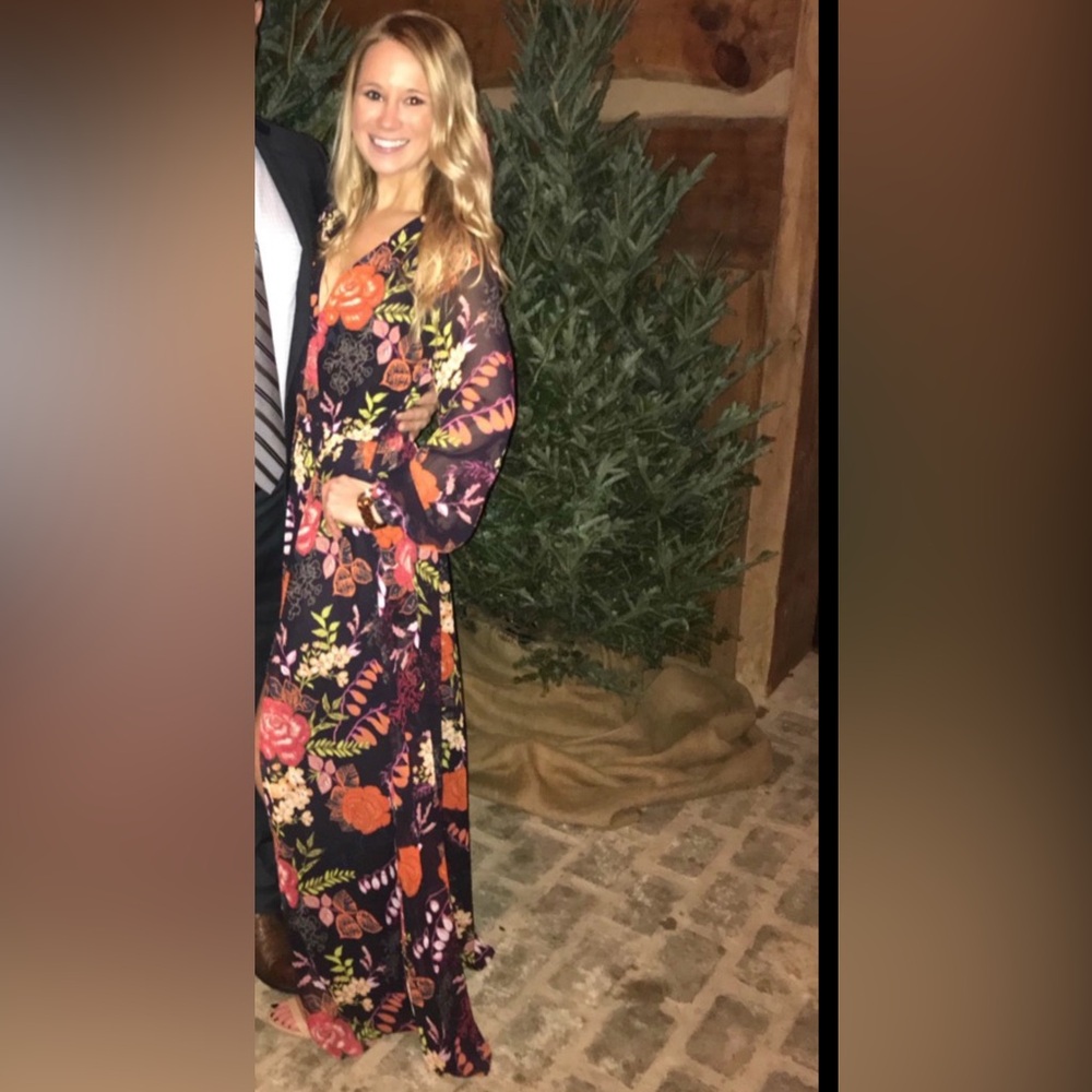 Lulus Wondrous Water Lilies Orange And Black Floral Print Maxi Dress